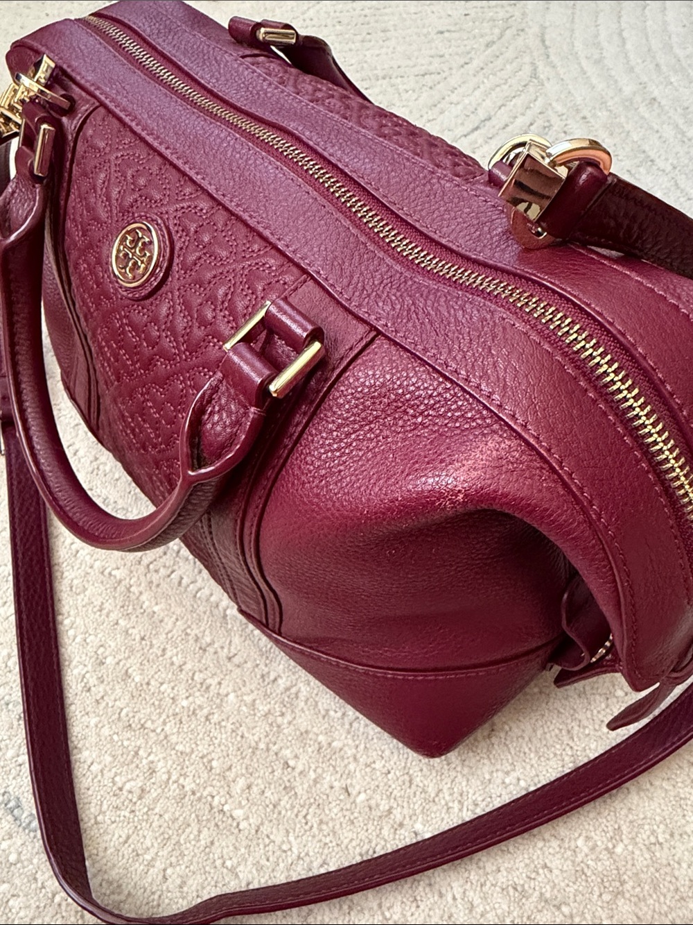 TORY BURCH, Wine Maroon Satchel Purse - Picture 3 of 11